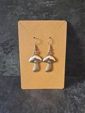 Silver Mushroom Dangle Earrings